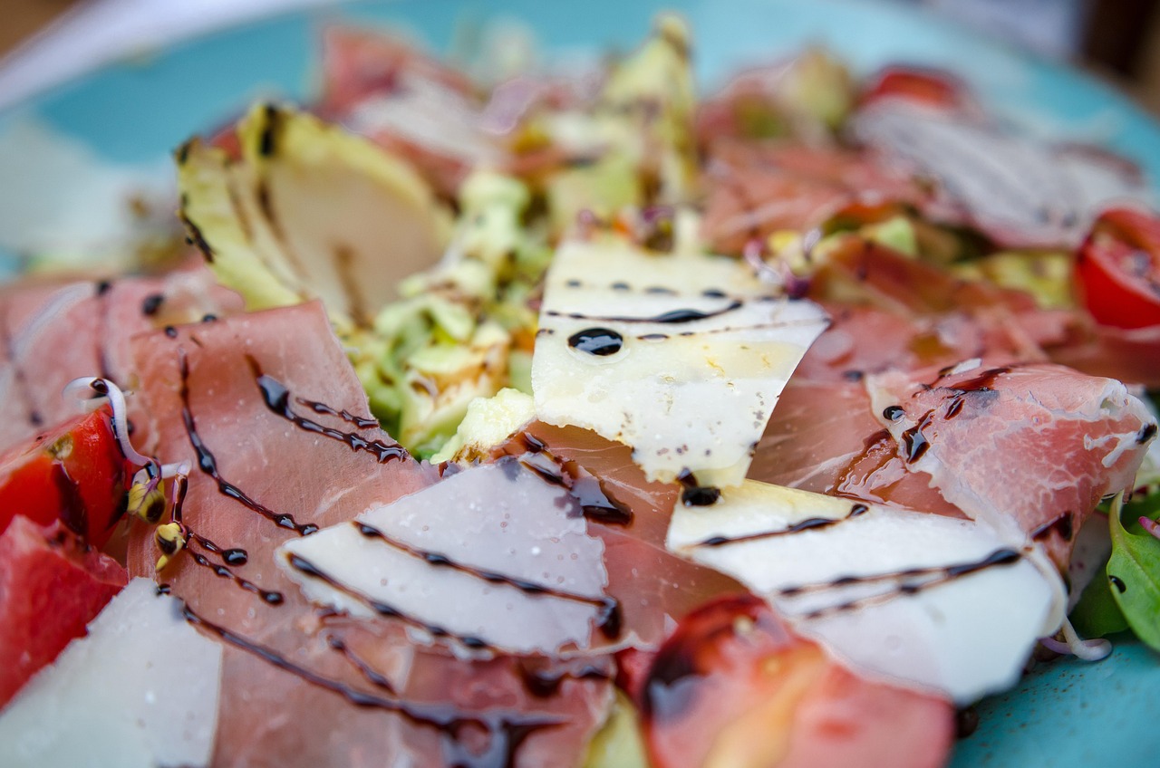 salad, grana padano, carpaccio, balsamic, vinegar, cherry tomatoes, fork, meal, vegetables, italian, mediterranean, grana padano, carpaccio, carpaccio, carpaccio, carpaccio, carpaccio, balsamic